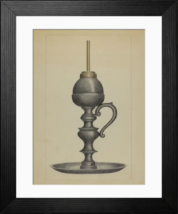 Framed Print : Camphene Lamp, c. 1936. Creator: Herman Bader Framed Print : Camphene Lamp, c. 1936. Creator: Herman Bader