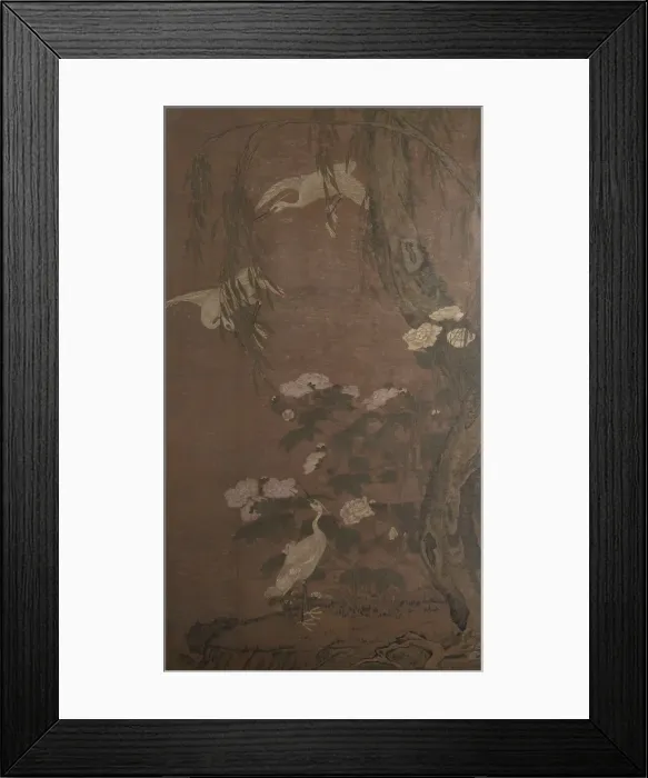 Framed Print : Egrets, willow and peonies, between 1700 and 1800. Creator: Unknown Framed Print : Egrets, willow and peonies, between 1700 and 1800. Creator: Unknown