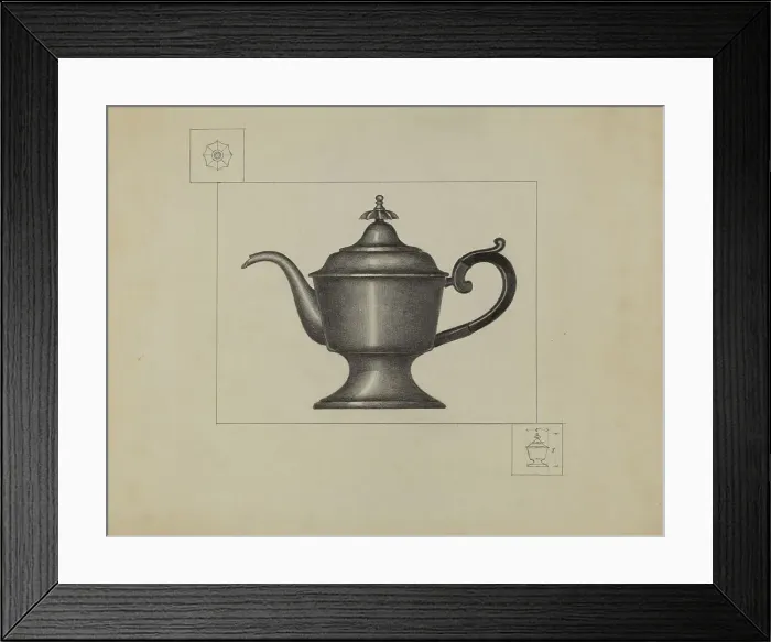 Framed Print : Pewter Coffee Pot, c. 1936. Creator: Herman Bader Framed Print : Pewter Coffee Pot, c. 1936. Creator: Herman Bader