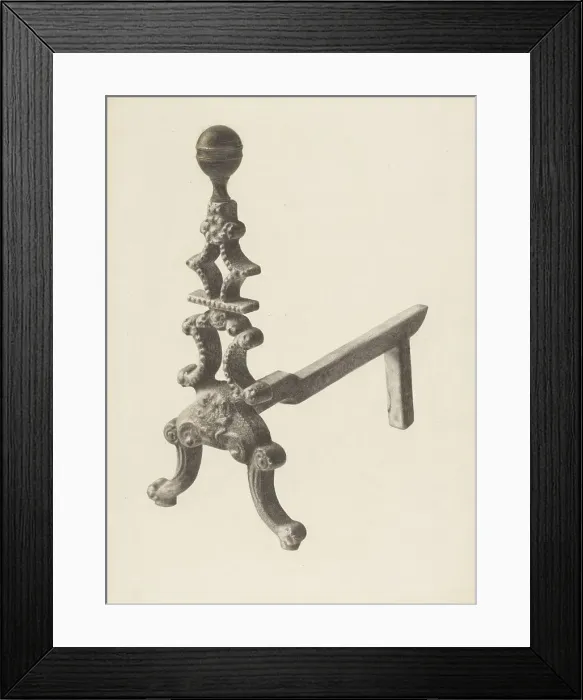 Framed Print : Andiron (one of pair), c. 1938. Creator: Herman Bader Framed Print : Andiron (one of pair), c. 1938. Creator: Herman Bader