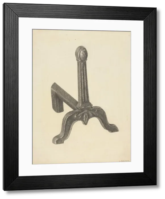 Framed Print : Andiron (one of pair), c. 1938. Creator: Herman Bader Framed Print : Andiron (one of pair), c. 1938. Creator: Herman Bader
