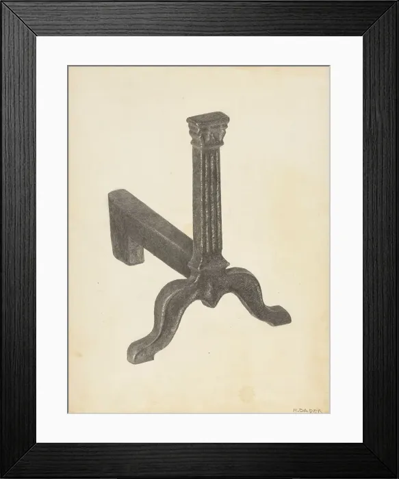 Framed Print : Andiron (one of pair), c. 1938. Creator: Herman Bader Framed Print : Andiron (one of pair), c. 1938. Creator: Herman Bader