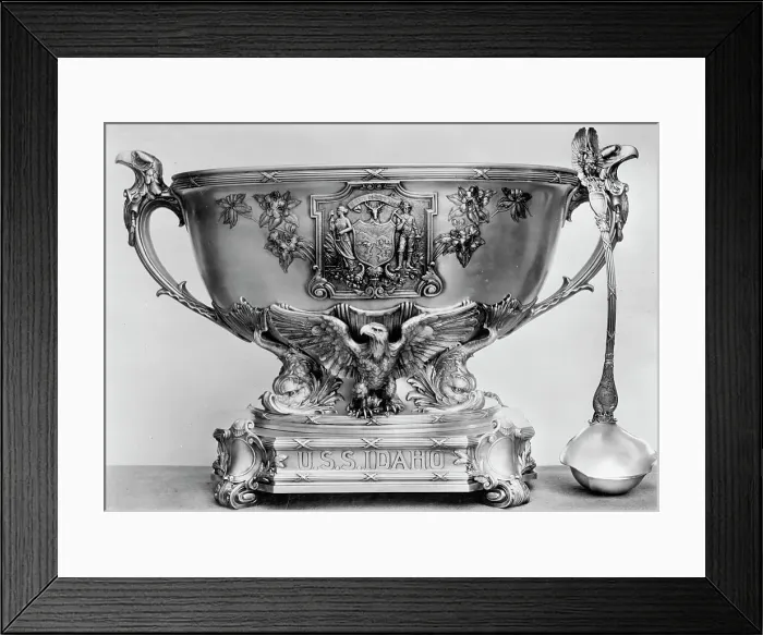 Framed Print : Silver Service of U.S.S. Idaho, 1912. Creator: Harris & Ewing. Silver Service of U.S.S. Idaho, 1912. Creator: Harris & Ewing