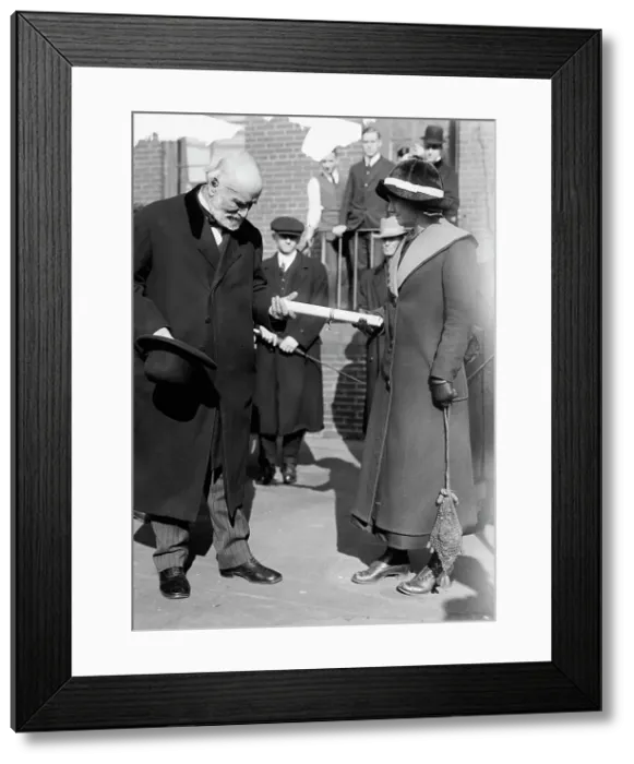 Framed Print : Corn Growers - Secretary Wilson Presenting Diploma To Viola Lewis of Arkansas, 1912. Creator: Harris & Ewing. Corn Growers - Secretary Wilson Presenting Diploma To Viola Lewis of Arkansas, 1912. Creator: Harris & Ewing