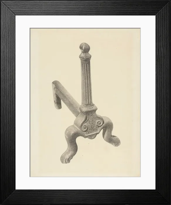 Framed Print : Andiron (one of pair), c. 1938. Creator: Herman Bader Framed Print : Andiron (one of pair), c. 1938. Creator: Herman Bader