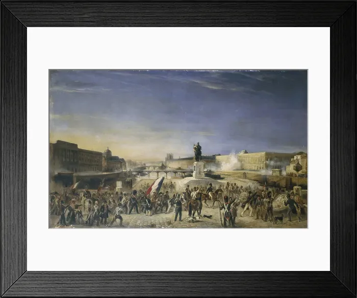 Framed Print : Attack on the Louvre, July 29, 1830, seen from the Pont-Neuf, 1830. Creator: Unknown Framed Print : Attack on the Louvre, July 29, 1830, seen from the Pont-Neuf, 1830. Creator: Unknown