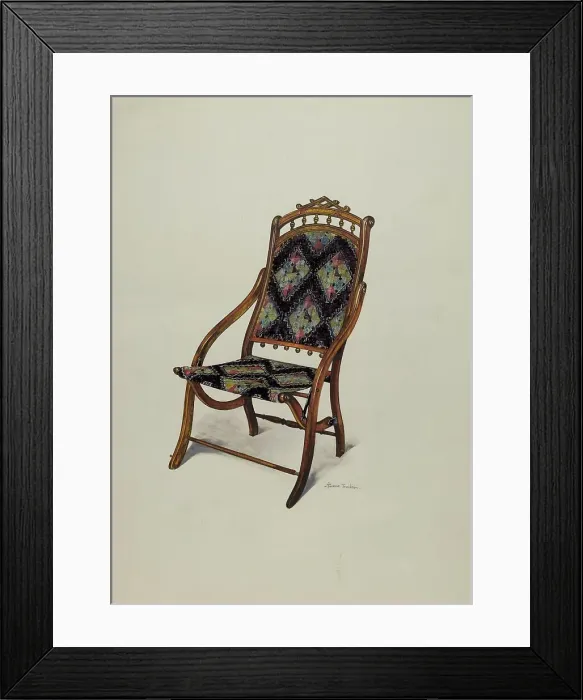 Framed Print : Folding Oak Chair, c. 1937. Creator: Florence Truelson Framed Print : Folding Oak Chair, c. 1937. Creator: Florence Truelson