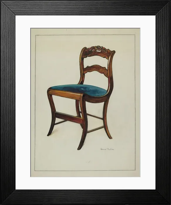 Framed Print : Mahogany Chair with Card Rose Design on UpperWrung, c. 1937. Creator: Florence Truelson Framed Print : Mahogany Chair with Card Rose Design on UpperWrung, c. 1937. Creator: Florence Truelson