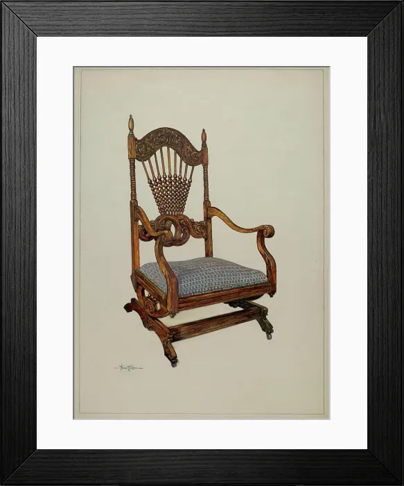 Framed Print : Carved Oak Chair, c. 1937. Creator: Florence Truelson Framed Print : Carved Oak Chair, c. 1937. Creator: Florence Truelson