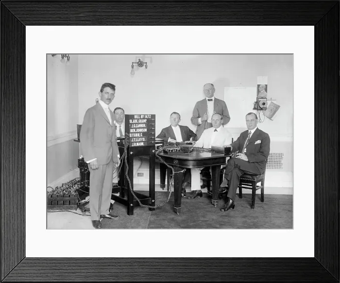 Framed Print : Bobroff Voting Machine - Being Considered For Use In House, Standing Right To Left: Reps... 1917. Creator: Harris & Ewing. Bobroff Voting Machine - Being Considered For Use In House, Standing Right To Left: Reps... 1917 Framed Print : Bobroff Voting Machine - Being Considered For Use In House, Standing Right To Left: Reps... 1917. Creator: Harris & Ewing. Bobroff Voting Machine - Being Considered For Use In House, Standing Right To Left: Reps... 1917