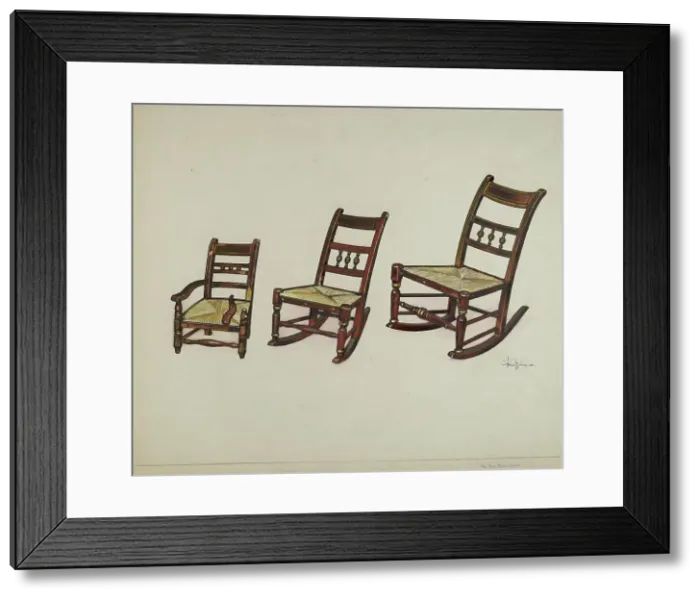Framed Print : The Three Bear's Chairs, c. 1937. Creator: Florence Truelson Framed Print : The Three Bear's Chairs, c. 1937. Creator: Florence Truelson