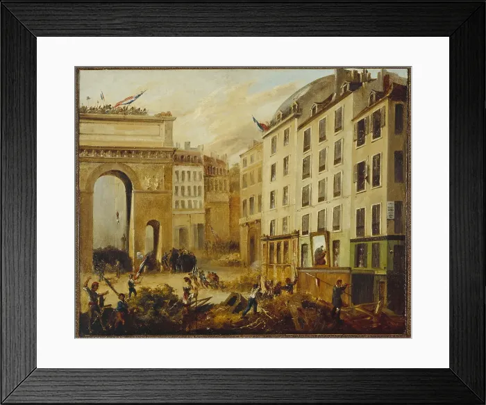 Framed Print : Combat scene at Porte Saint-Martin, July 28, 1830. Creator: Unknown Framed Print : Combat scene at Porte Saint-Martin, July 28, 1830. Creator: Unknown
