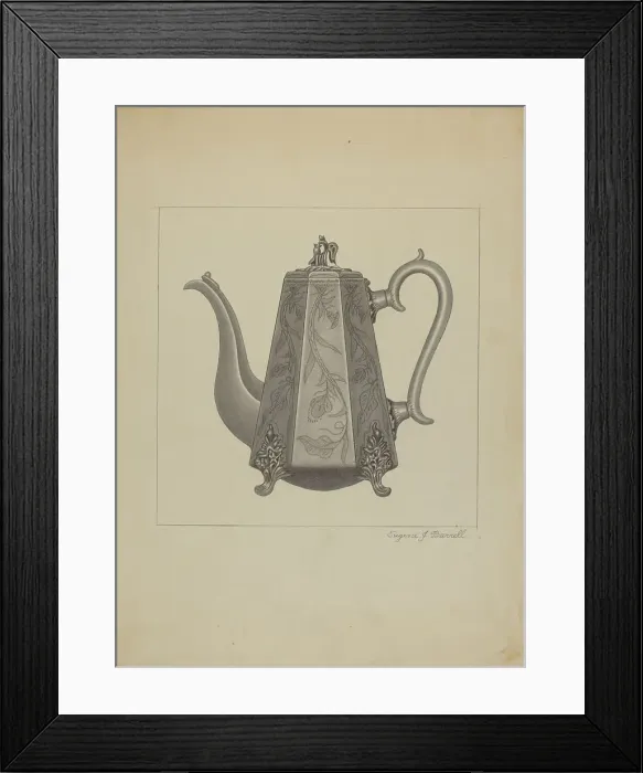 Framed Print : Pewter Coffee Pot, c. 1936. Creator: Eugene Barrell Framed Print : Pewter Coffee Pot, c. 1936. Creator: Eugene Barrell