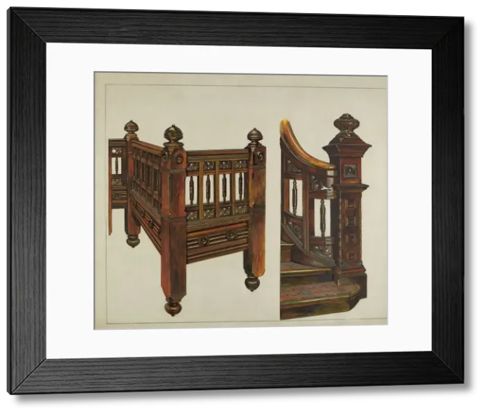 Framed Print : Stairway Balustrade, c. 1937. Creator: Florence Truelson Framed Print : Stairway Balustrade, c. 1937. Creator: Florence Truelson