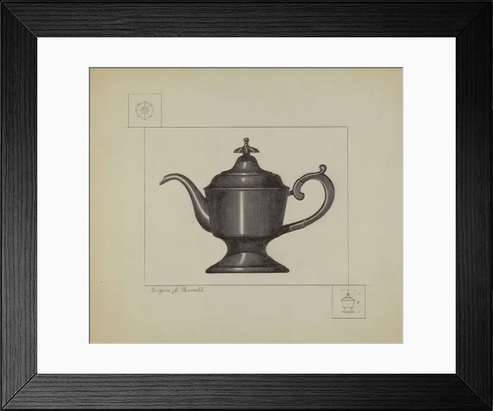 Framed Print : Pewter Coffee Pot, c. 1936. Creator: Eugene Barrell Framed Print : Pewter Coffee Pot, c. 1936. Creator: Eugene Barrell