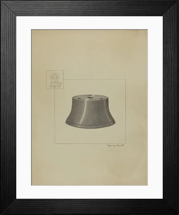 Framed Print : Pewter Inkwell, c. 1936. Creator: Eugene Barrell Framed Print : Pewter Inkwell, c. 1936. Creator: Eugene Barrell