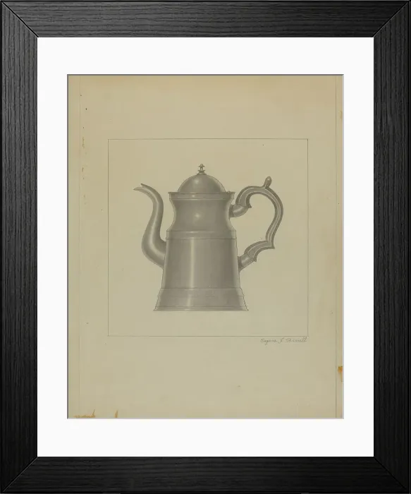 Framed Print : Pewter Coffee Pot, c. 1936. Creator: Eugene Barrell Framed Print : Pewter Coffee Pot, c. 1936. Creator: Eugene Barrell