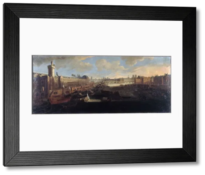 Framed Print : Grande Galerie of the Louvre, with new gate, the Pont-Neuf, the city, the college... around 1665. Creator: Unknown Framed Print : Grande Galerie of the Louvre, with new gate, the Pont-Neuf, the city, the college... around 1665. Creator: Unknown