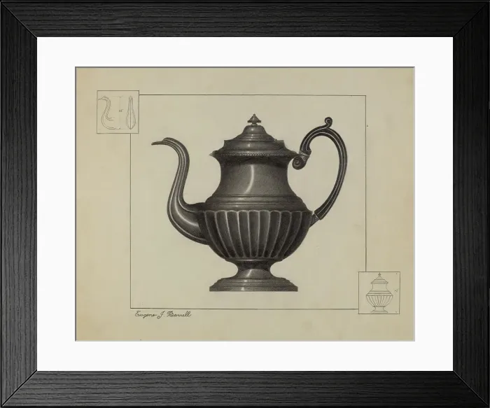 Framed Print : Pewter Coffee Pot, c. 1936. Creator: Eugene Barrell Framed Print : Pewter Coffee Pot, c. 1936. Creator: Eugene Barrell