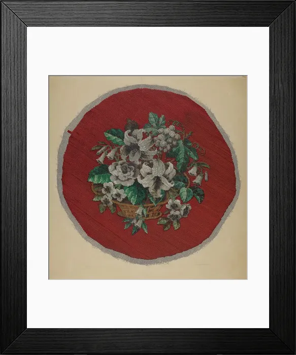 Framed Print : Embroidered Footstool Cover, c. 1938. Creator: Edward Unger