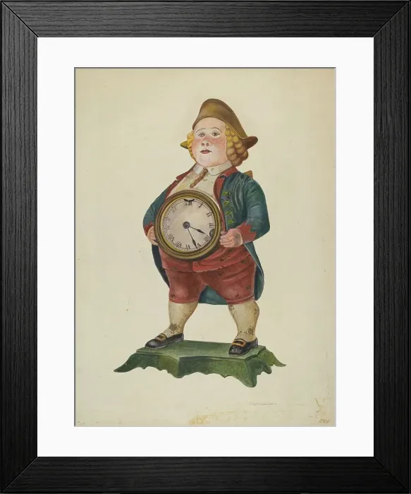 Framed Print : Decorated Cast Iron Clock, c. 1942. Creator: George H. Alexander Framed Print : Decorated Cast Iron Clock, c. 1942. Creator: George H. Alexander