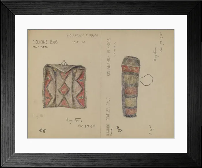Framed Print : Medicine Bag and Feather Case, 1935. Creator: Mary Berner Framed Print : Medicine Bag and Feather Case, 1935. Creator: Mary Berner