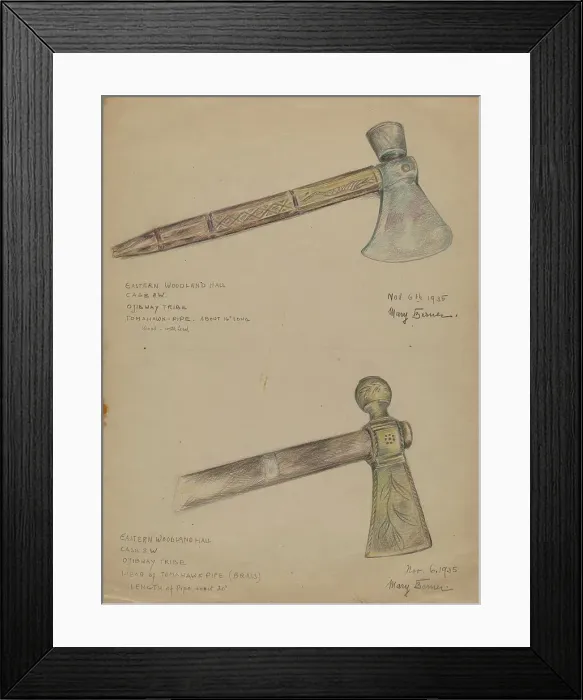 Framed Print : Tomahawk Pipe, 1935. Creator: Mary Berner Framed Print : Tomahawk Pipe, 1935. Creator: Mary Berner