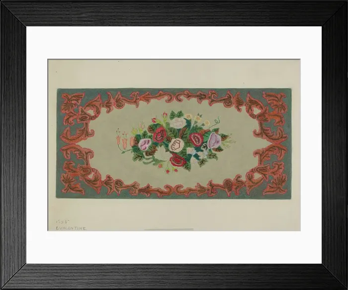 Framed Print : Hooked Rug, c. 1936. Creator: Elizabeth Valentine Framed Print : Hooked Rug, c. 1936. Creator: Elizabeth Valentine