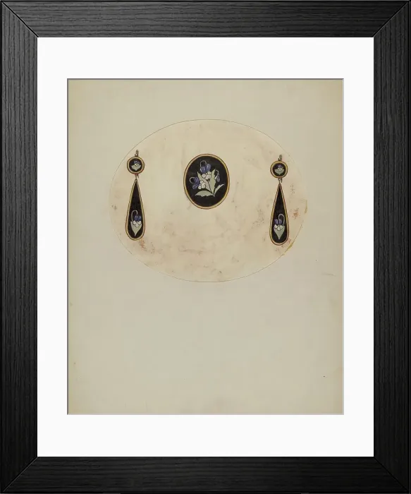 Framed Print : Brooch and Earrings, c. 1936. Creator: G.A. Ayers