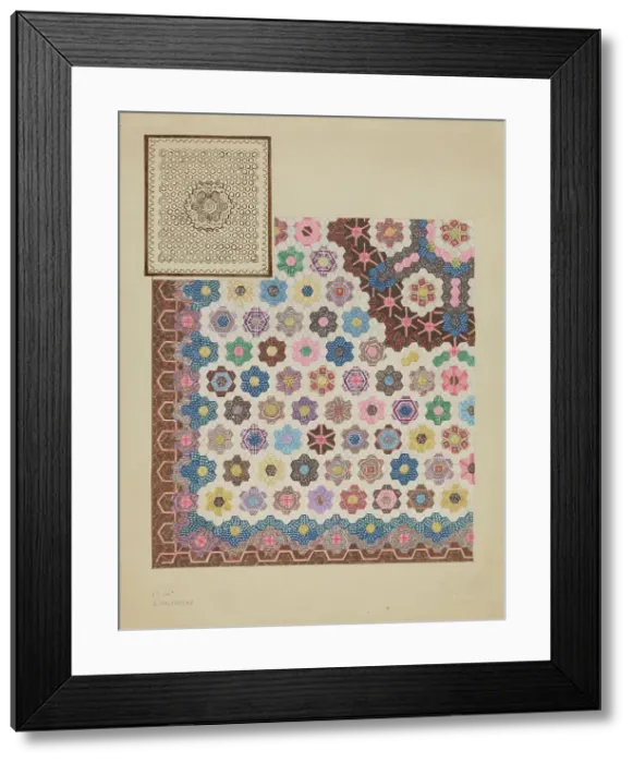 Framed Print : Patchwork Quilt, c. 1936. Creator: Elizabeth Valentine Framed Print : Patchwork Quilt, c. 1936. Creator: Elizabeth Valentine