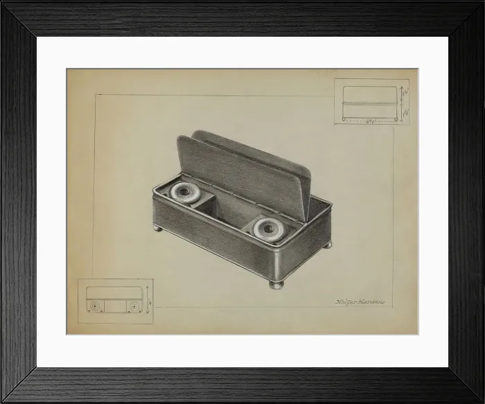 Framed Print : Pewter Inkwell, c. 1936. Creator: Salvatore Borrazzo Framed Print : Pewter Inkwell, c. 1936. Creator: Salvatore Borrazzo