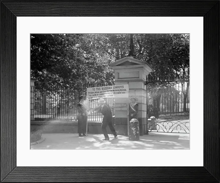 Framed Print : Woman Suffrage Banner, 1917. Creator: Harris & Ewing. Woman Suffrage Banner, 1917. Creator: Harris & Ewing Framed Print : Woman Suffrage Banner, 1917. Creator: Harris & Ewing. Woman Suffrage Banner, 1917. Creator: Harris & Ewing