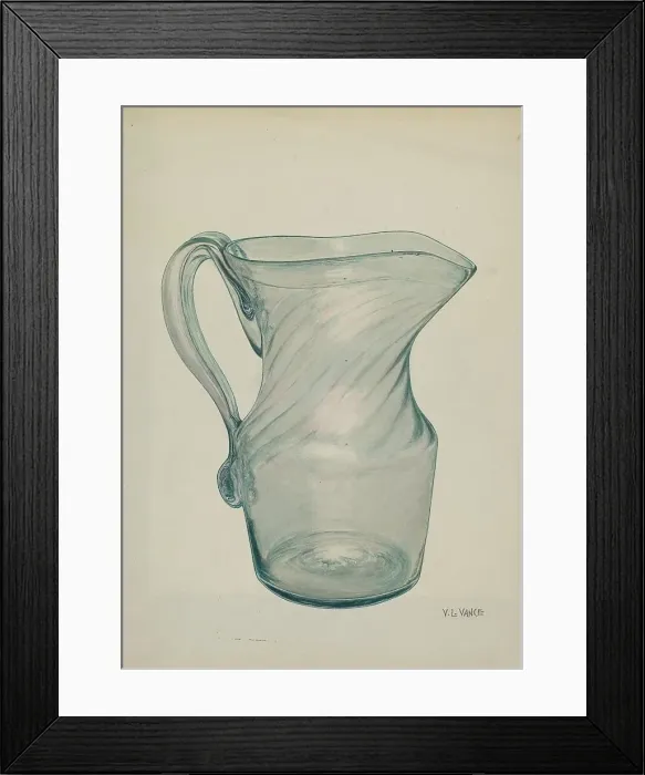 Framed Print : Glass Pitcher, c. 1940. Creator: V. L. Vance Framed Print : Glass Pitcher, c. 1940. Creator: V. L. Vance
