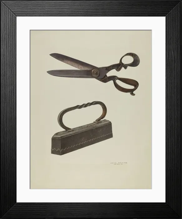 Framed Print : Tailor's Shears and Iron, c. 1939. Creator: John Bodine Framed Print : Tailor's Shears and Iron, c. 1939. Creator: John Bodine