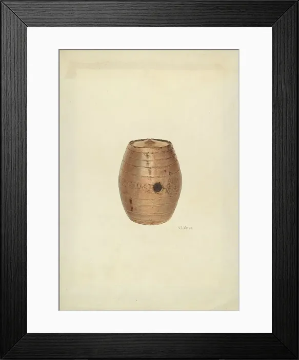 Framed Print : Stoneware Flask, c. 1940. Creator: V. L. Vance Framed Print : Stoneware Flask, c. 1940. Creator: V. L. Vance