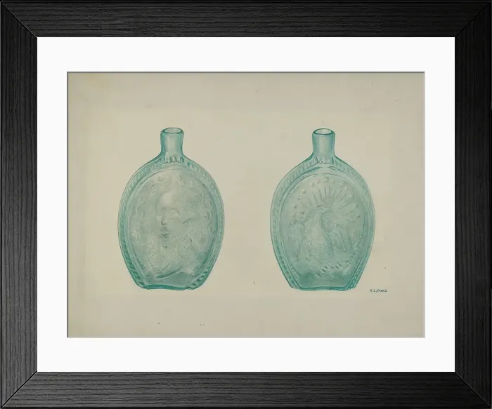 Framed Print : Washington Eagle Flask, c. 1942. Creator: V. L. Vance Framed Print : Washington Eagle Flask, c. 1942. Creator: V. L. Vance
