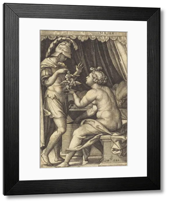 Framed Print : Medea Returning the Penates to Jason. Creator: Georg Pencz Framed Print : Medea Returning the Penates to Jason. Creator: Georg Pencz