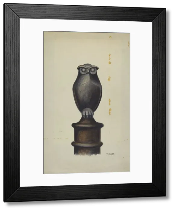 Framed Print : Cast Iron Owl Hitching Post, c. 1937. Creator: V. L. Vance Framed Print : Cast Iron Owl Hitching Post, c. 1937. Creator: V. L. Vance
