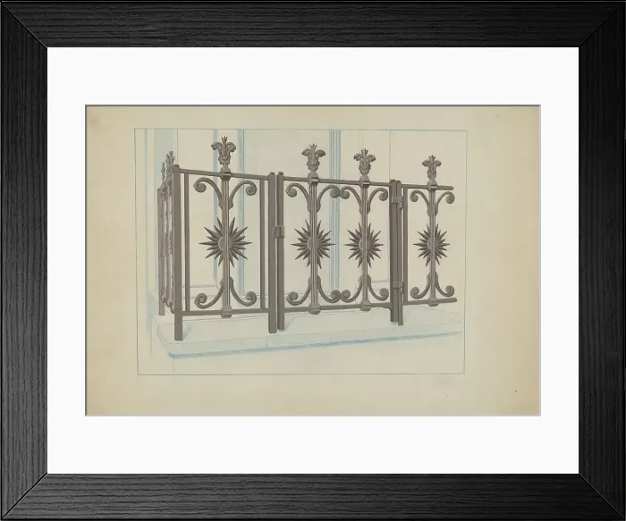 Framed Print : Cast Iron Gate and Fence, c. 1936. Creator: Joseph L. Boyd Framed Print : Cast Iron Gate and Fence, c. 1936. Creator: Joseph L. Boyd