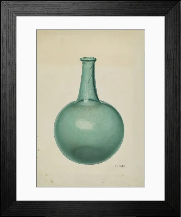 Framed Print : Blue-green Flask, c. 1940. Creator: V. L. Vance Framed Print : Blue-green Flask, c. 1940. Creator: V. L. Vance