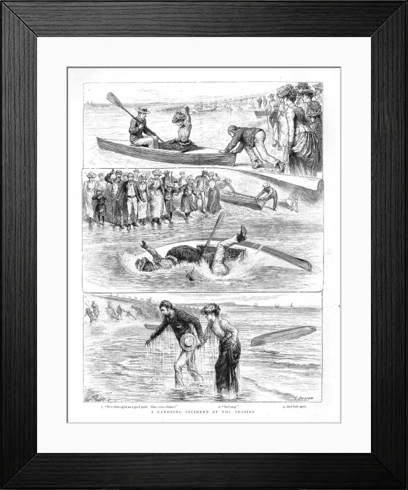Framed Print : A Canoeing Incident at the Seaside, 1891. Creator: G Durand Framed Print : A Canoeing Incident at the Seaside, 1891. Creator: G Durand