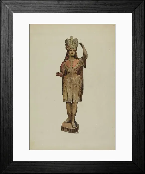 Framed Print : Cigar Store Indian, c. 1942. Creator: Mary Edith Brooks Framed Print : Cigar Store Indian, c. 1942. Creator: Mary Edith Brooks