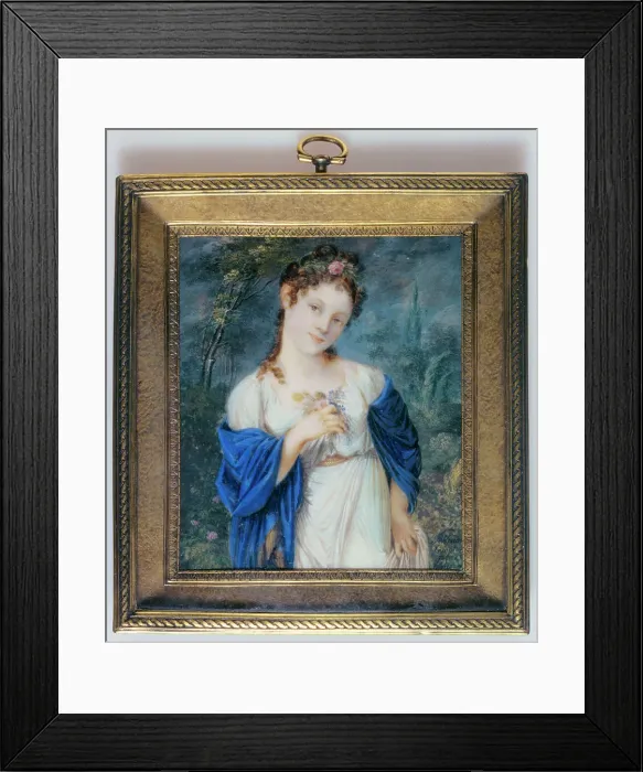 Framed Print : Portrait of a young woman in flowers, c1800. Creator: Schrader Framed Print : Portrait of a young woman in flowers, c1800. Creator: Schrader