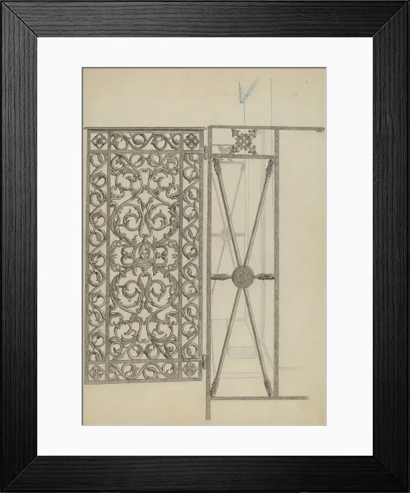 Framed Print : Cast Iron Gate, c. 1936. Creator: Joseph L. Boyd