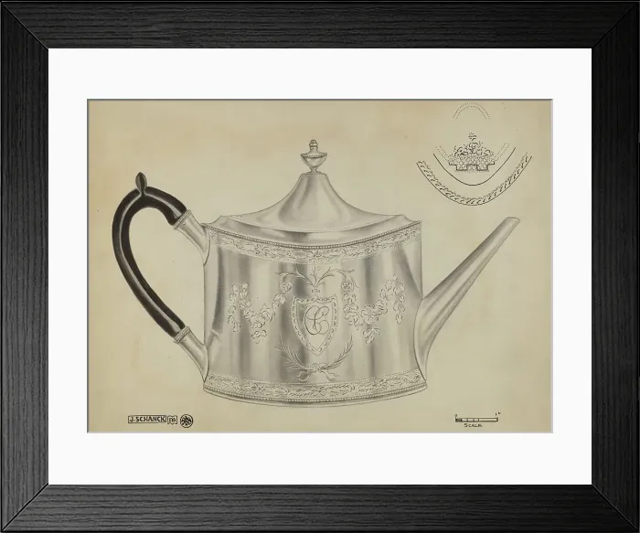 Framed Print : Silver Teapot, c. 1936. Creator: Clayton Braun Framed Print : Silver Teapot, c. 1936. Creator: Clayton Braun