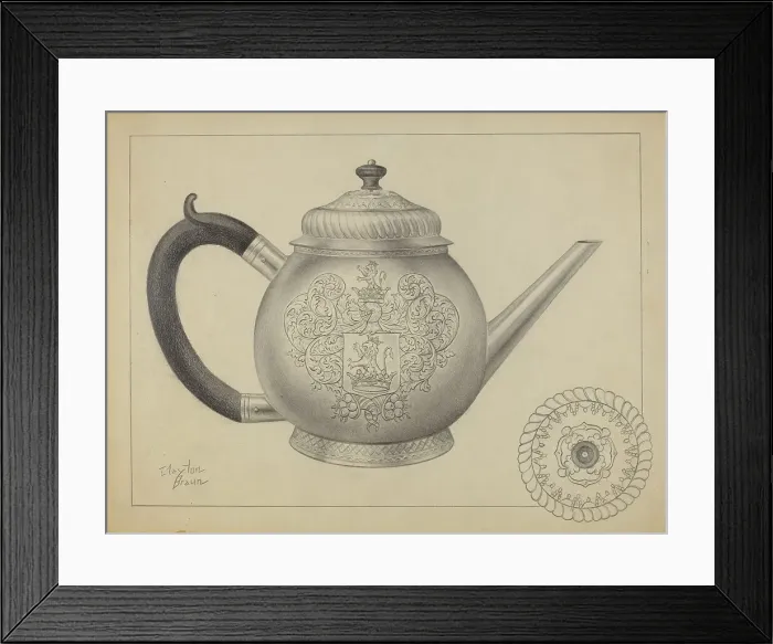 Framed Print : Silver Teapot, c. 1936. Creator: Clayton Braun Framed Print : Silver Teapot, c. 1936. Creator: Clayton Braun