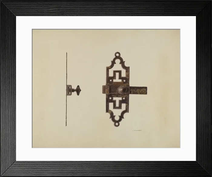 Framed Print : Wrought Iron Latch, c. 1938. Creator: Lucien Verbeke Framed Print : Wrought Iron Latch, c. 1938. Creator: Lucien Verbeke