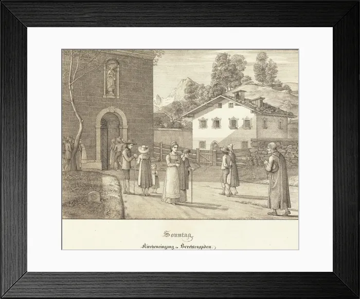 Framed Print : Sonntag - Kircheneingang in Berchtesgaden (Sunday - Going to Church near Berchtesgaden), 1823. Creator: Ferdinand Olivier Framed Print : Sonntag - Kircheneingang in Berchtesgaden (Sunday - Going to Church near Berchtesgaden), 1823. Creator: Ferdinand Olivier