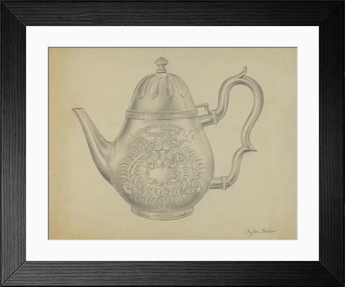 Framed Print : Silver Teapot, c. 1936. Creator: Clayton Braun Framed Print : Silver Teapot, c. 1936. Creator: Clayton Braun