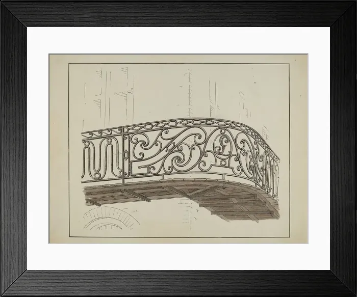 Framed Print : Wrought Iron Balcony Rail, c. 1936. Creator: Lucien Verbeke Framed Print : Wrought Iron Balcony Rail, c. 1936. Creator: Lucien Verbeke